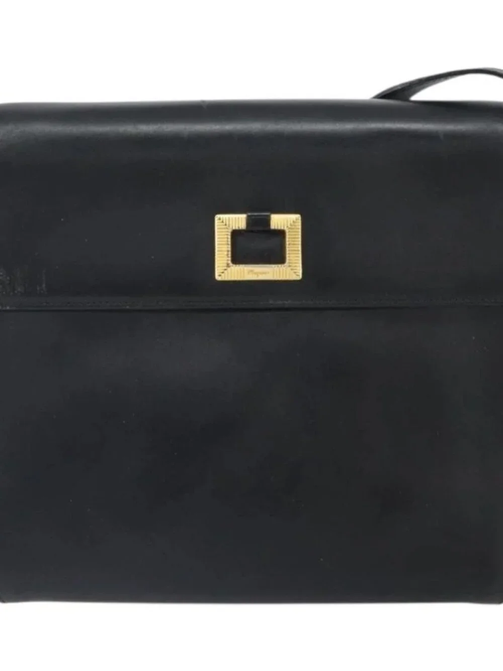 Salvatore Ferragamo Shoulder Bag Leather Black Gold Auth BA9556